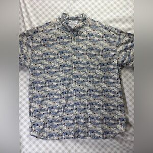 Columbia Men's Cotton Shirt Short Sleeves Size XXL Flies and Fish Print Blue